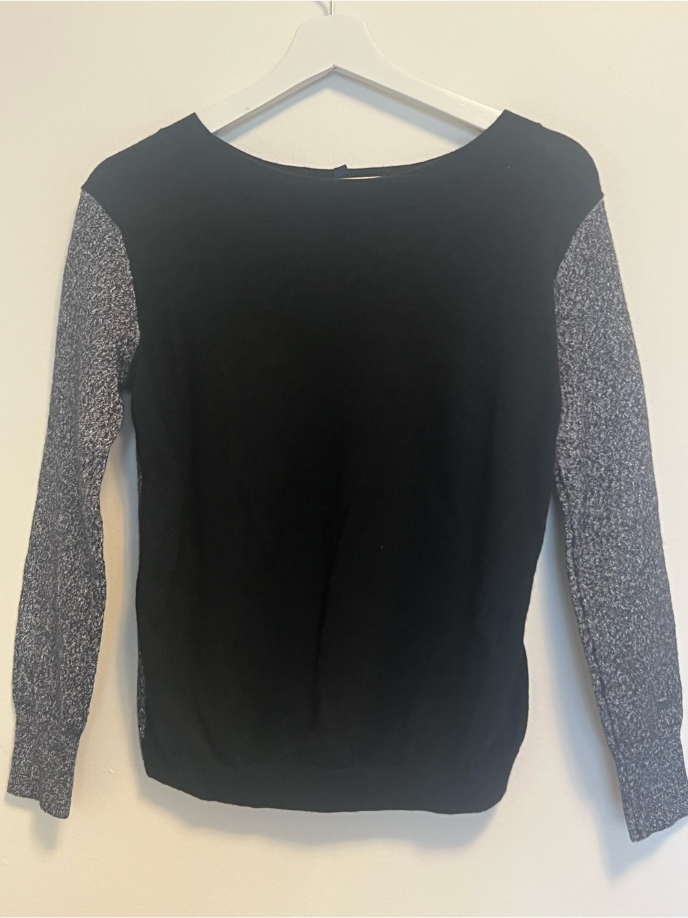 French Connection Womens Colorblock Marled Knit Long Sleeve Sweater Black Grey L